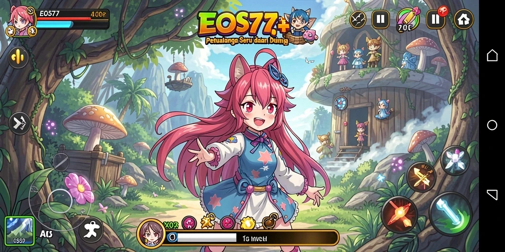 Tampilan gameplay intens dengan karakter anime yang menakjubkan.
