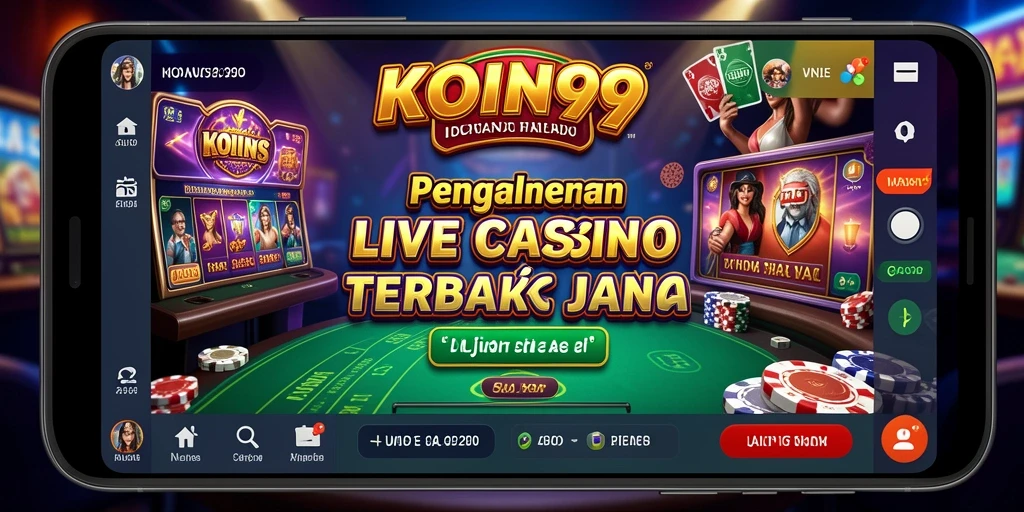 Screenshot gameplay KOIN99 yang menampilkan dealer langsung dan suasana kasino.