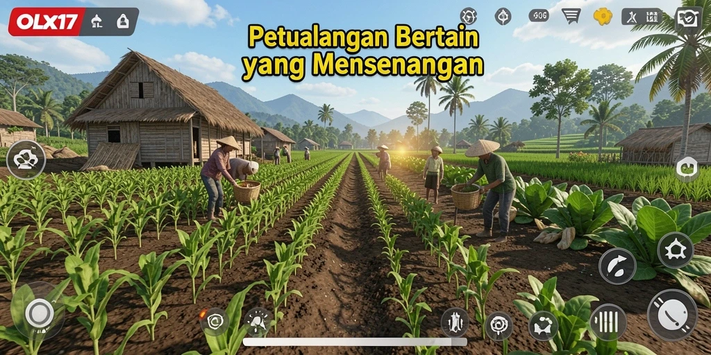 Tangkapan layar OLX17 yang menunjukkan permainan bertani yang seru dan interaktif.