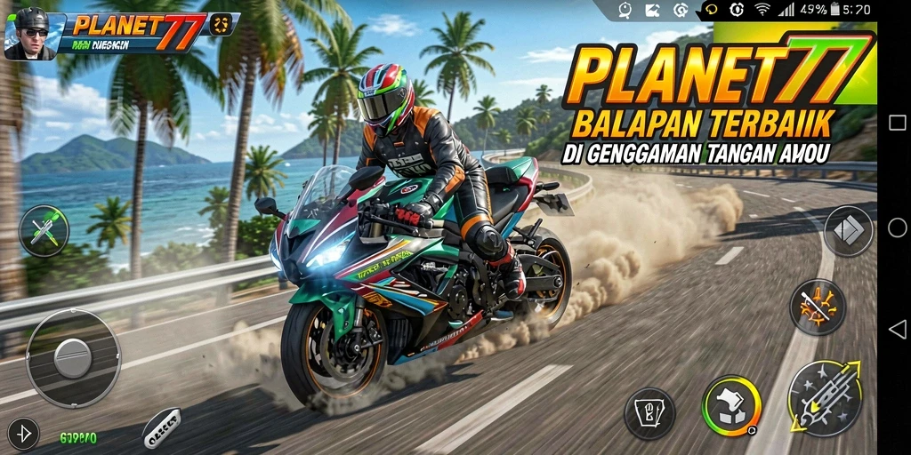 Gameplay seru dengan balapan motor yang mendebarkan di PLANET77.