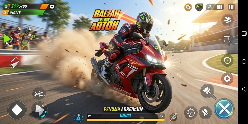 Screenshot gameplay menarik dari balapan motor di RP6789.