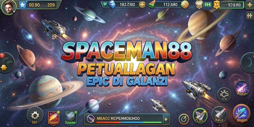 Screenshot utama SPACEMAN88 menunjukkan aksi pertempuran luar angkasa yang mendebarkan.