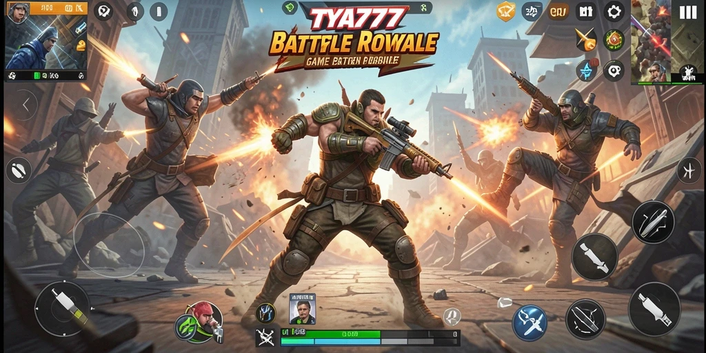 Screenshot TYA777 menampilkan aksi seru di medan perang Battle Royale.