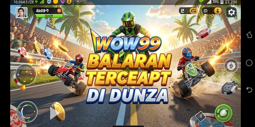 Tangkapan layar utama WOW99 menampilkan akselerasi mobil balap di trek menantang.