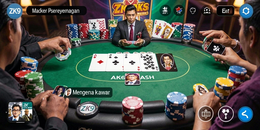 Screenshot gameplay ZK9 yang menampilkan aksi poker seru.